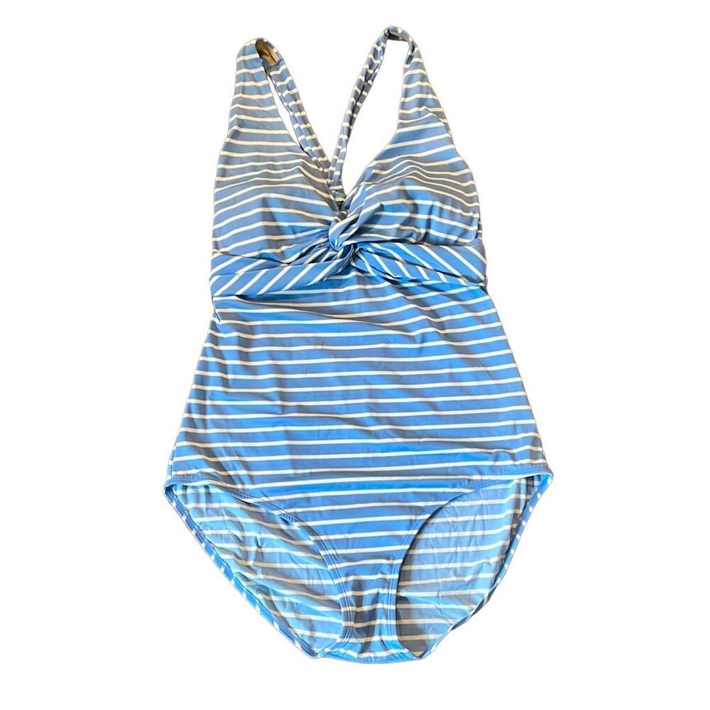 L.L. Bean Blue and White Striped One Piece Swimsuit